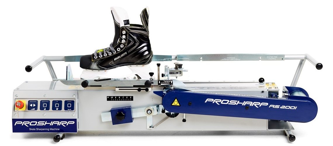 Bauer’s ProSharp AS 2001 ALLPRO SC ice skating profiling and sharpening machine. This can profile ice skates using ProSharp’s Zuperior Quad and Ellipse templates. It can sharpen ice skates to 1” 15/16” 7/8” 13/16” ¾” 11/16” 5/8” 9/16" 1/2" 7/16" 3/8"
